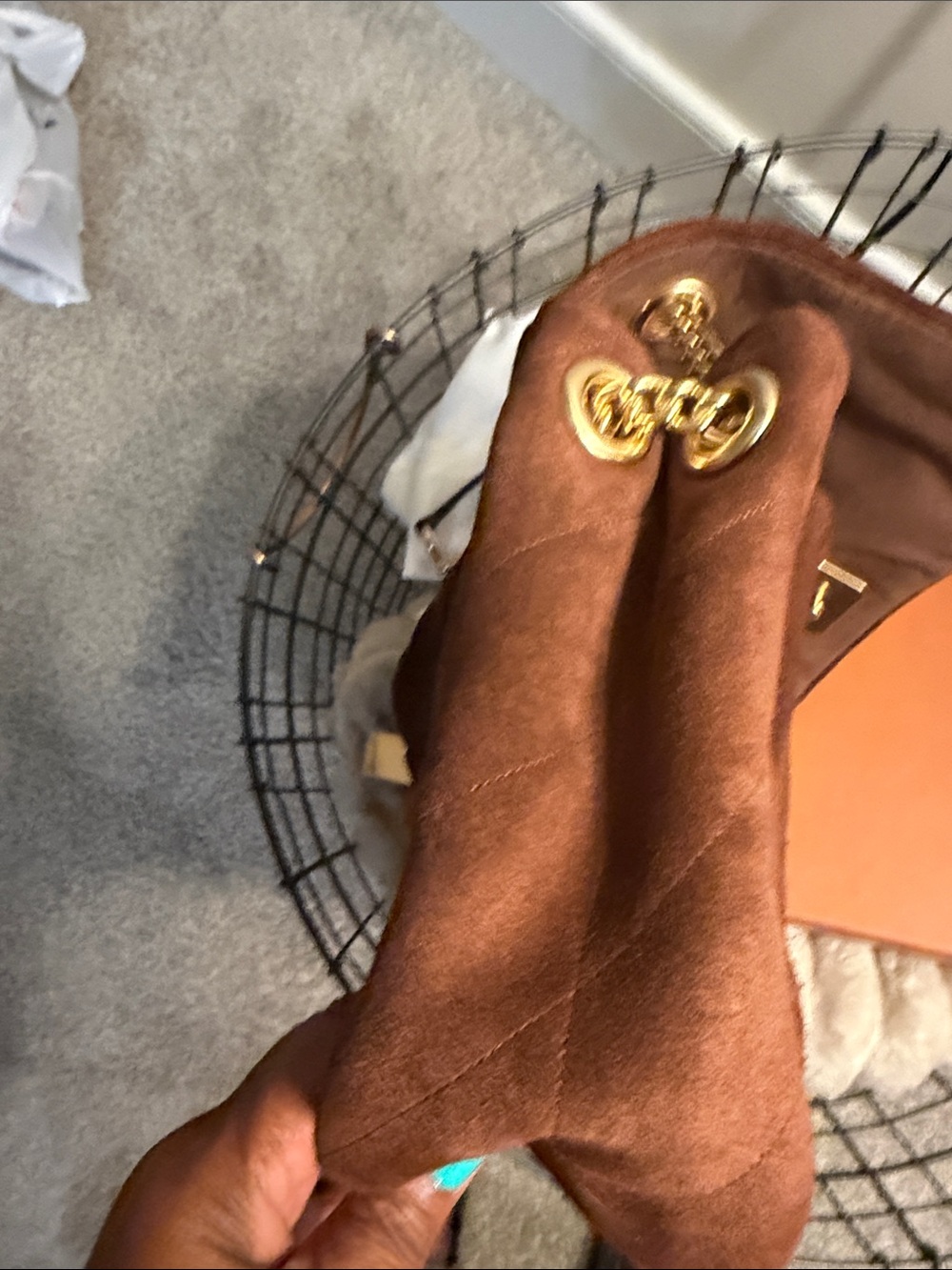 Coach Brown Suede Shoulder Bag with Gold Hardware - Picture 4 of 6